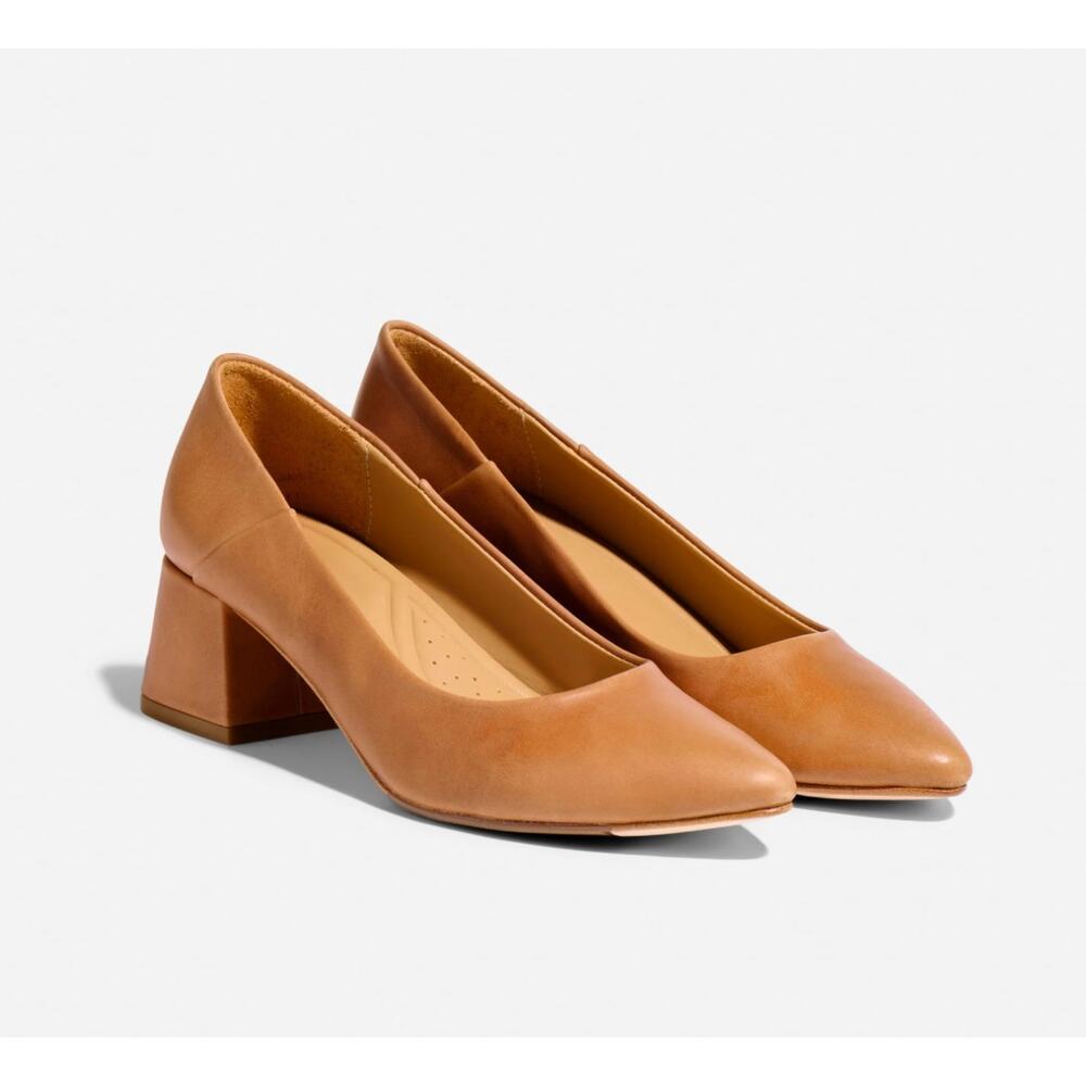 NWT NISOLO Fiorela Go-To Mid Heel Leather Shoes Pumps Caramel Tan Sz 8.5